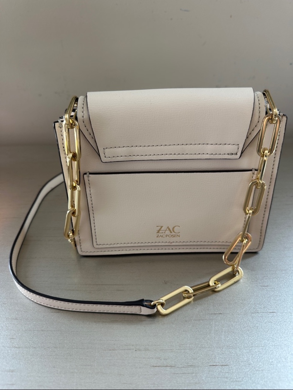 ZAC Zac Posen Pale Cream Leather Crossbody with Gold Chain